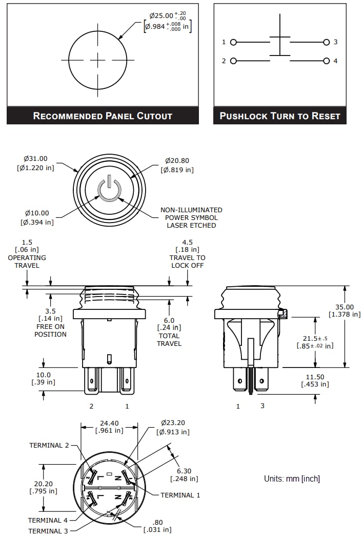 Mechanical Drawing - E-Switch PB66 Pushbutton Switches